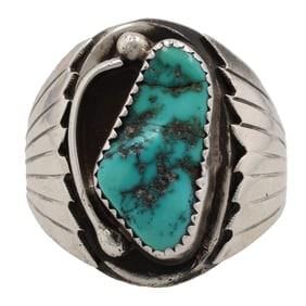Vintage Sterling Navajo Turquoise Mens Ring Sz 13.75