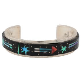 Gilbert Smith Sterling Navajo Night Sky Inlay Cuff Bracelet