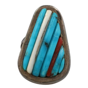 Pete Sierra Sterling Navajo Cobblestone Inlay Ring Sz 6.75