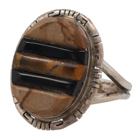 Scott Skeets Sterling Navajo Cobblestone Inlay Ring Sz 7.5
