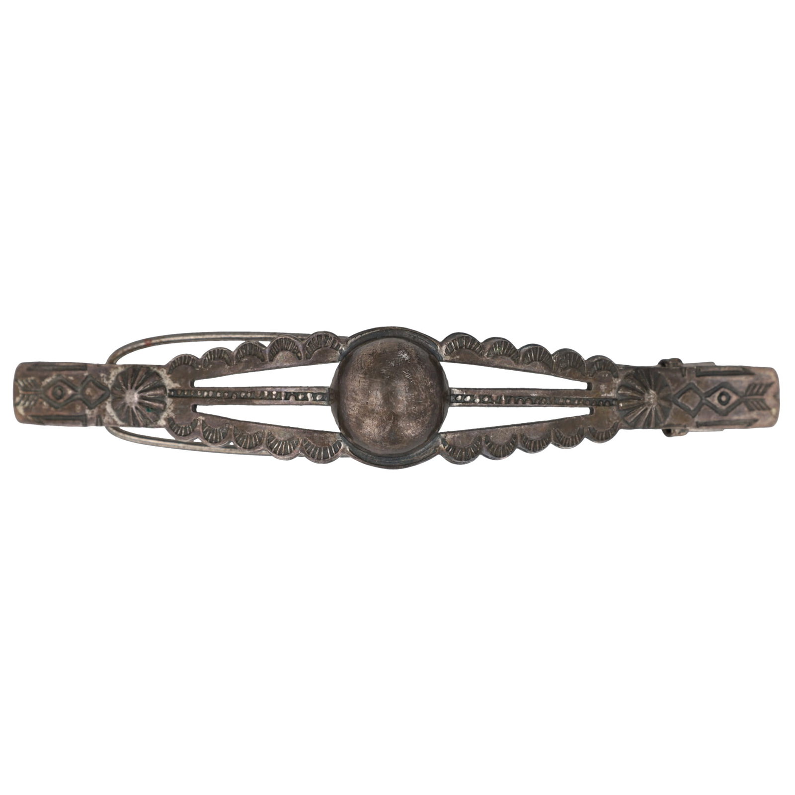 Fred Harvey Era Navajo Stamped Sterling Hair Clip: Fred Harvey Era Navajo Stamped Sterling Hair Clip 10g