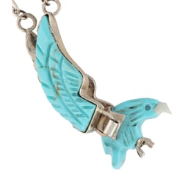 Signed AB Sterling Navajo Carved Turquoise Eagle Necklace