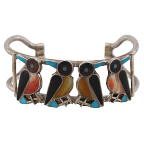 Vintage Sterling Zuni Bird Inlay Cuff Bracelet