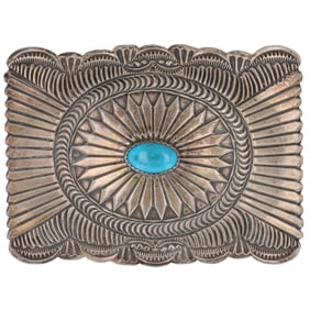 Wilbert Benally Sterling Navajo Turquoise Belt Buckle