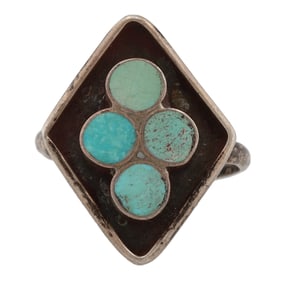 Vintage Dishta Sterling Zuni Turquoise Ring Sz 5.25