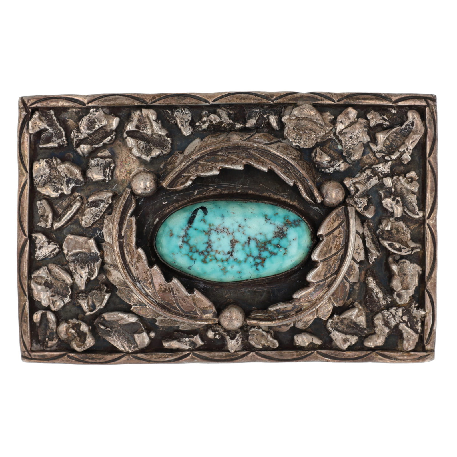 Tom Willeto Sterling Navajo Turquoise Belt Buckle: Tom Willeto Navajo Turquoise Sterling Belt Buckle As Is 64g-Missing Belt Piece