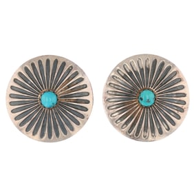 Vintage Sterling Navajo Turquoise Clip On Earrings