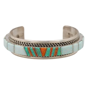 Avery Norton Sterling Navajo Inlay Cuff Bracelet