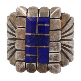 Chester Benally Sterling Navajo Lapis Lazuli Inlay Ring Sz 9