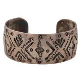 Old Pawn Navajo Sterling Stampwork Cuff Bracelet
