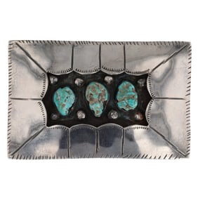 Vintage Sterling Navajo Turquoise Shadow Box Belt Buckle