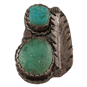 Early Navajo Turquoise Sterling Ring Sz 7.5