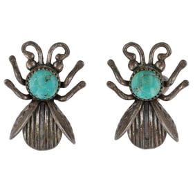 Vintage Sterling Navajo Turquoise Beetle Screwback Earrings