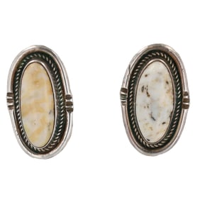 Signed G Sterling White Buffalo Navajo Earrings