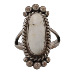 Michael Spencer Sterling White Buffalo Turquoise Navajo Ring Sz 6.5