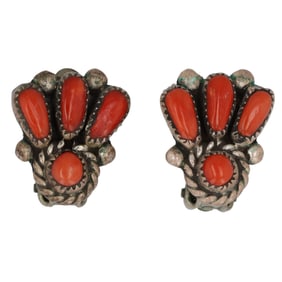 Bill & Lou Sterling Zuni Coral Earrings