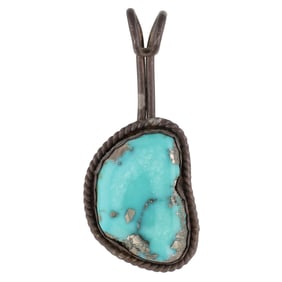 Vintage Sterling Navajo Morenci Turquoise Pendant