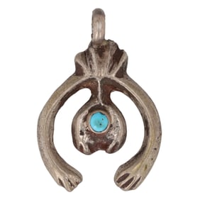 Vintage Sterling Navajo Turquoise Naja Pendant