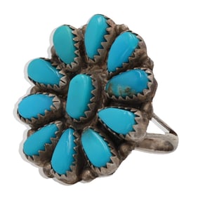 Lila Yawakia Sterling Zuni Turquoise Ring Sz 7