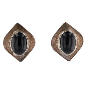 Nelson Pacheco Kewa Pueblo Onyx Sterling Earrings