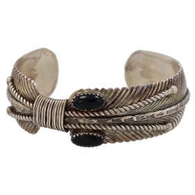 H.J. Brown Sterling Navajo Feather Cuff Bracelet