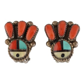 Ernest A. Zunie Sterling Zuni Sunface Earrings