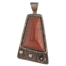 Signed M Navajo Goldstone Sterling Pendant