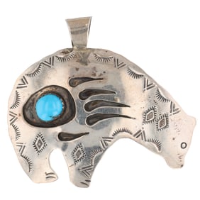 Navajo Turquoise Sterling Bear Pendant