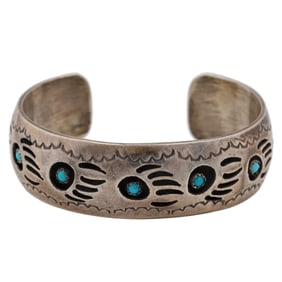 Pearlene Spencer Navajo Sterling Turquoise Bear Paw Cuff Bracelet