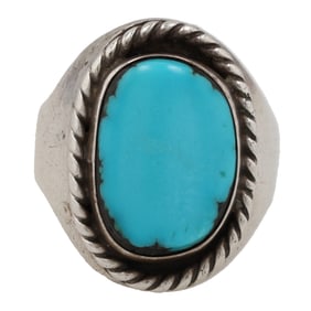 Vintage Sterling Navajo Turquoise Mens Ring Sz 11.5