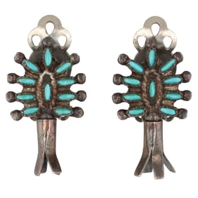 Vintage Sterling Zuni Turquoise Sterling Squash Blossom Earrings