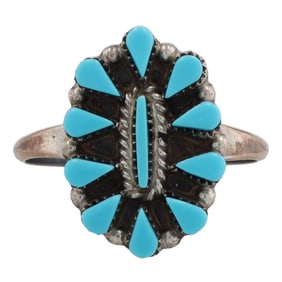 Pablito Anthony Zuni Petit Point Turquoise Sterling Ring Sz 7