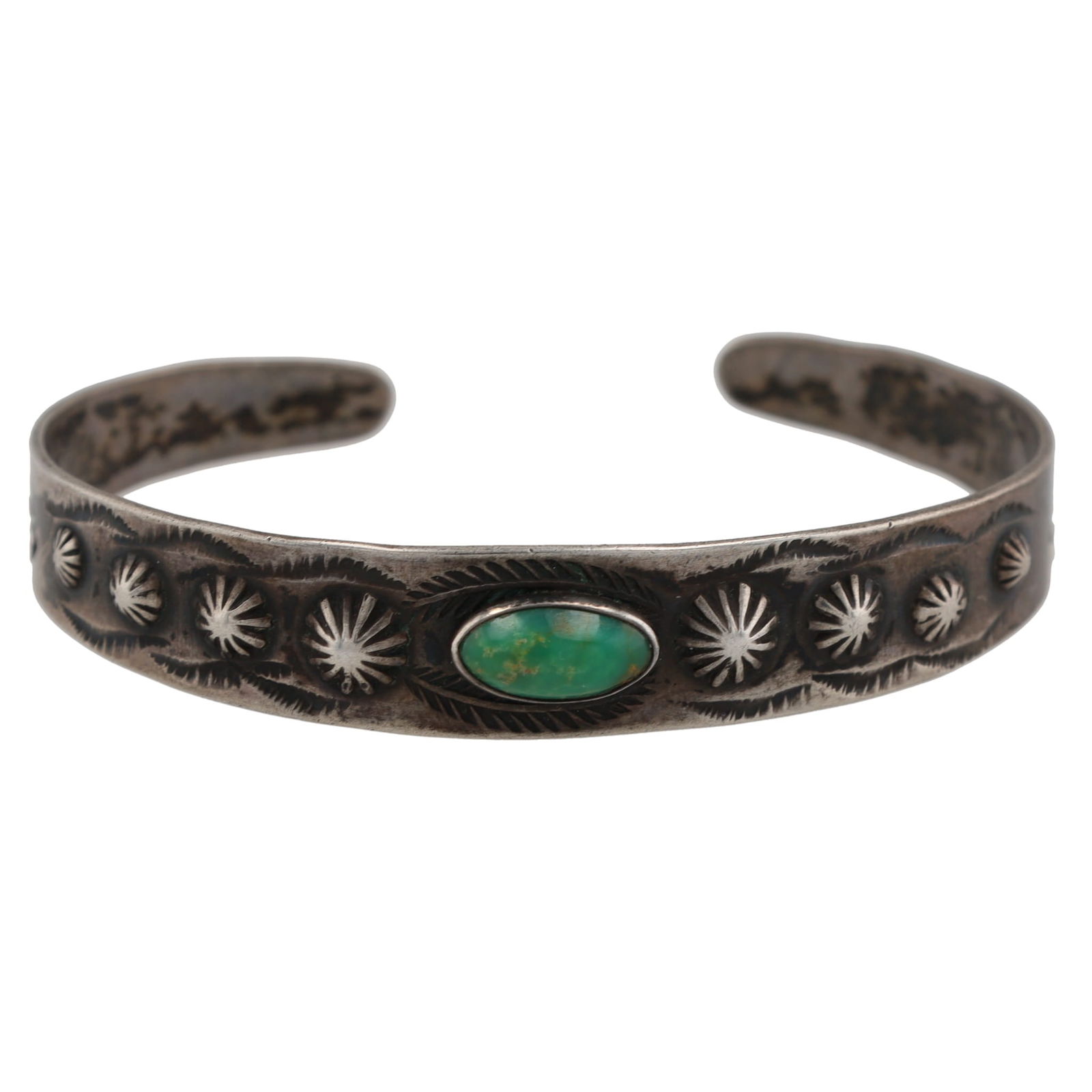 Pre-1940 Navajo Turquoise Sterling Whirling Logs Cuff Bracelet (1 of 6)