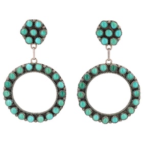 E.L. Lonasee Zuni Turquoise Sterling Cluster Earrings