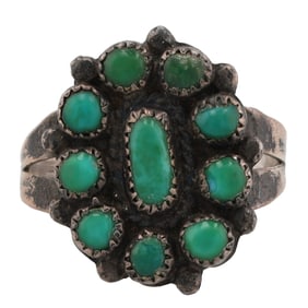 Vintage Navajo Green Turquoise Sterling Ring Sz 7.5
