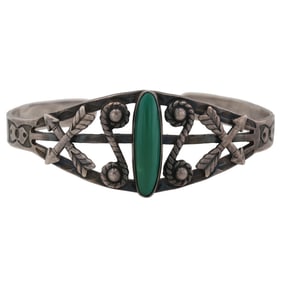 Fred Harvey Era Navajo Green Turquoise Sterling Cuff Bracelet