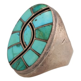 Vintage Zuni Sterling Inlay Mens Ring Sz 10.25