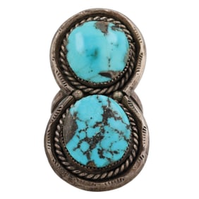 Large Vintage Navajo Turquoise Sterling Ring Sz 9.75