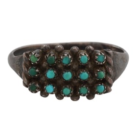 Lloyd Amesoli Zuni Snake Eye Turquoise Cluster Sterling Ring Sz 8.5