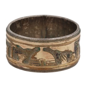Offina Pino Navajo 12K Gold Fill Sterling Storyteller Ring Sz 9