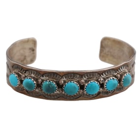 Jerry Bahe Navajo Turquoise Sterling Cuff Bracelet