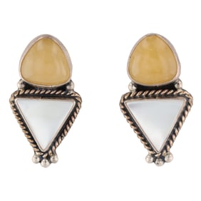 Geneva Apachito Navajo Mother of Pearl Yellow Quartz Sterling Earrings