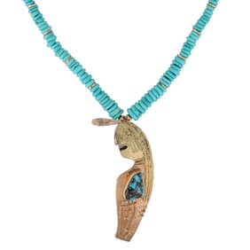 Rare Dee Morris Navajo 14k Gold Diamond Turquoise Heishi Necklace