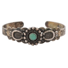 Fred Harvey Era Navajo Turquoise Sterling Cuff Bracelet