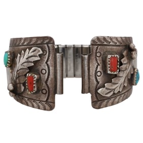 H.D. Yazzie Navajo Turquoise Coral Sterling Watch Nibs