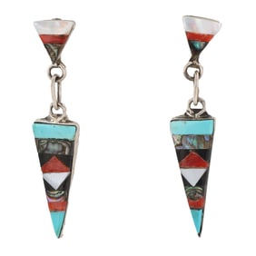 Signed Zuni Multistone Inlay Sterling Earrings