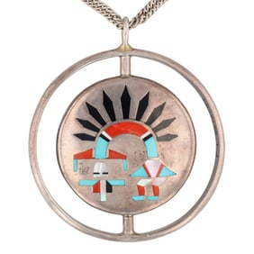 Fred & Lolita Natachu Zuni Rainbow Man Sterling Spinner Reversible Necklace