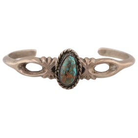 Vintage Navajo Turquoise Sandcast Sterling Cuff Bracelet