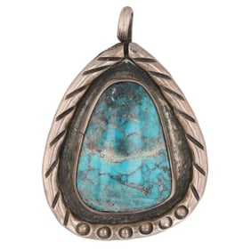 Signed CW Navajo Turquoise Sterling Pendant