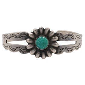 Indian Handcraft Shop Turquoise Sterling Stamped Cuff Bracelet